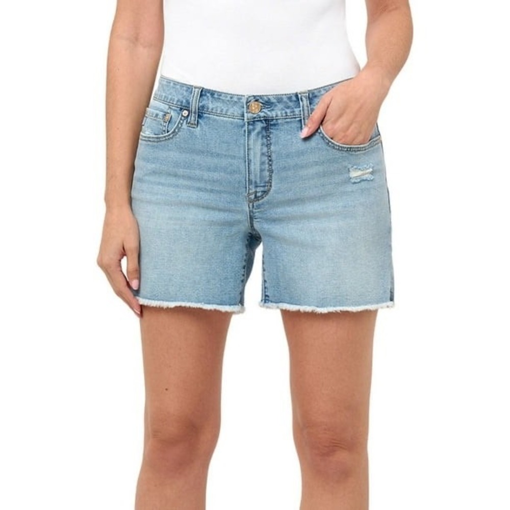 Seven7‎ High Rise Weekend Shorts Fray Hem Light Wash Denim Shorts Plus Size 16